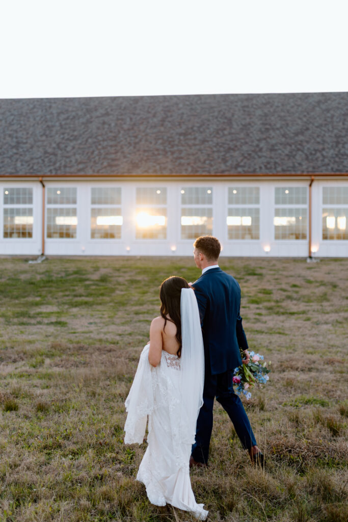 Bride and groom sunset portraits in Texas at Camp Hosea