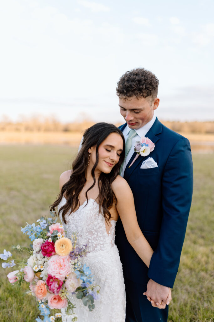 Bride and groom sunset portraits in Texas at Camp Hosea